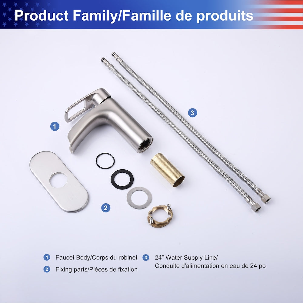 E2 1-Handle Single Hole Bathroom Faucet in Brushed Nickel