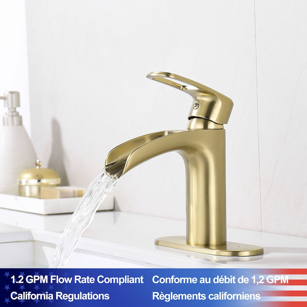 Robinet de salle de bain monotrou à 1 poignée E2 en or brossé