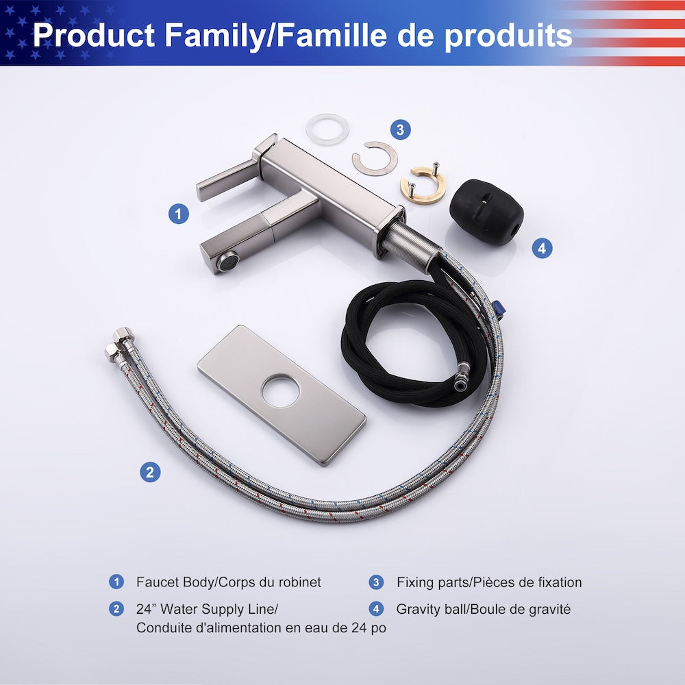 D1 1-Handle Multifunctional Single Hole Bathroom Faucet in Brushed Nickel