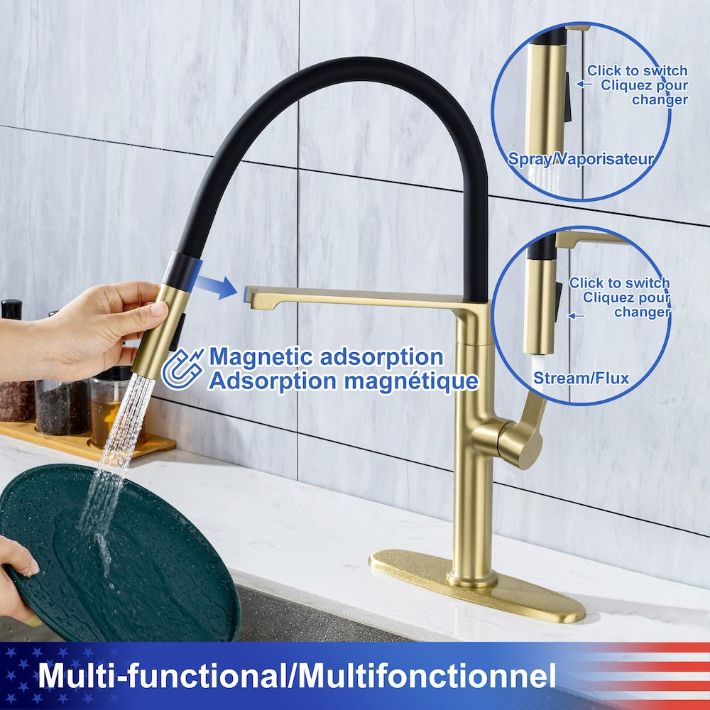 C3 1-Handle Magnetic Pull Out Touch Kitchen Faucet in Brushed Gold