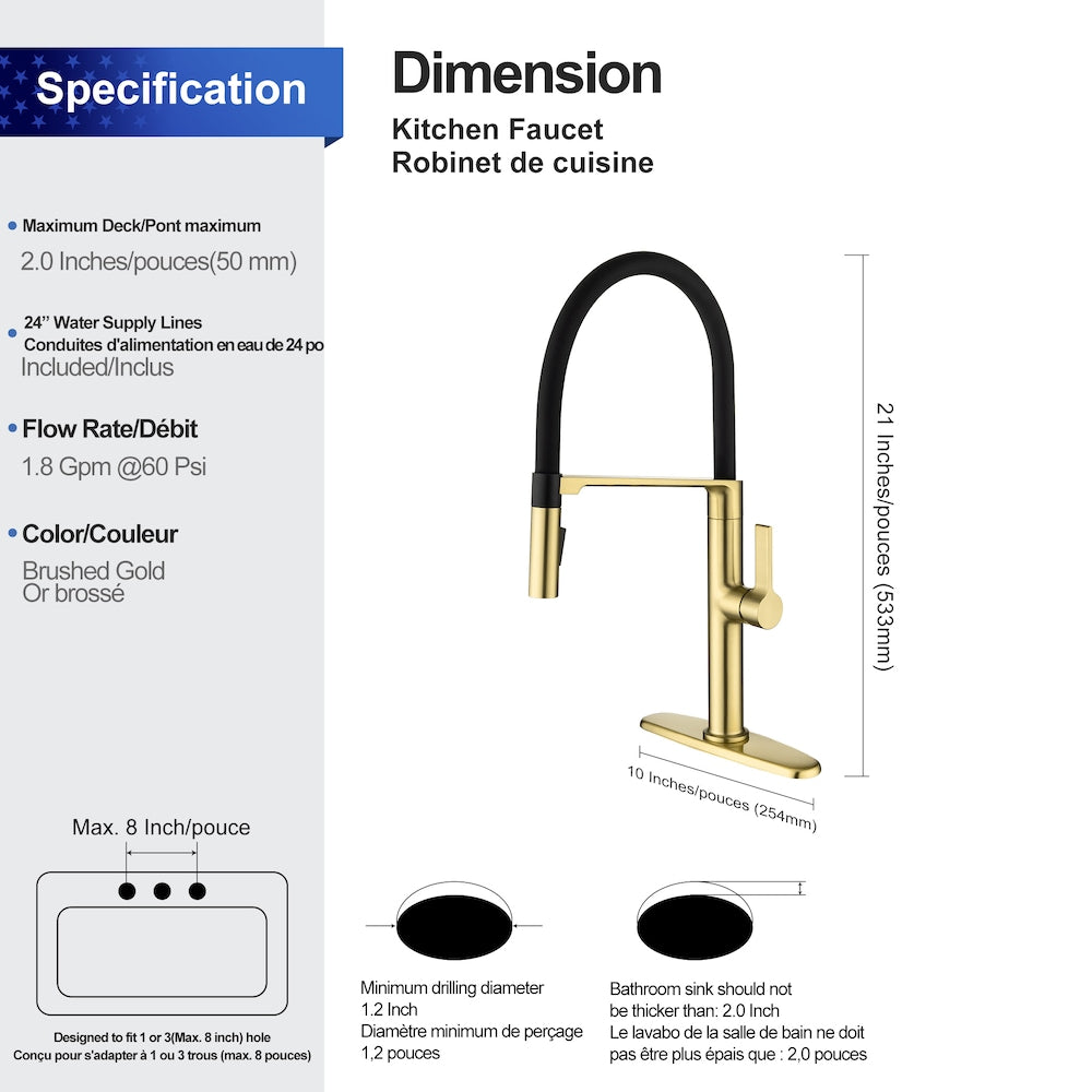 C3 1-Handle Magnetic Pull Out Touch Kitchen Faucet in Brushed Gold