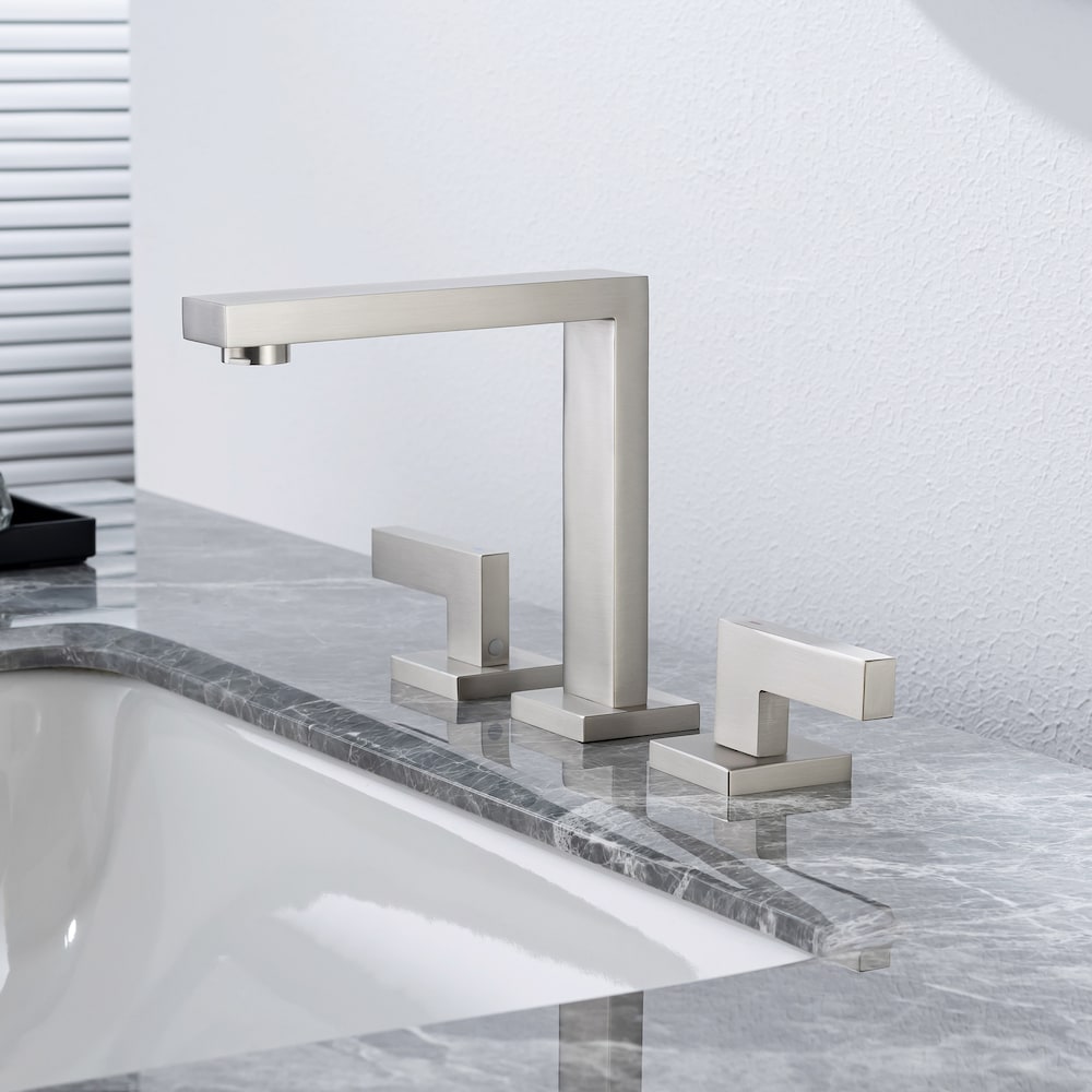 A6 2-Handle Square Widespread Bathroom Faucet with Drain Assembly in Brushed Nickel