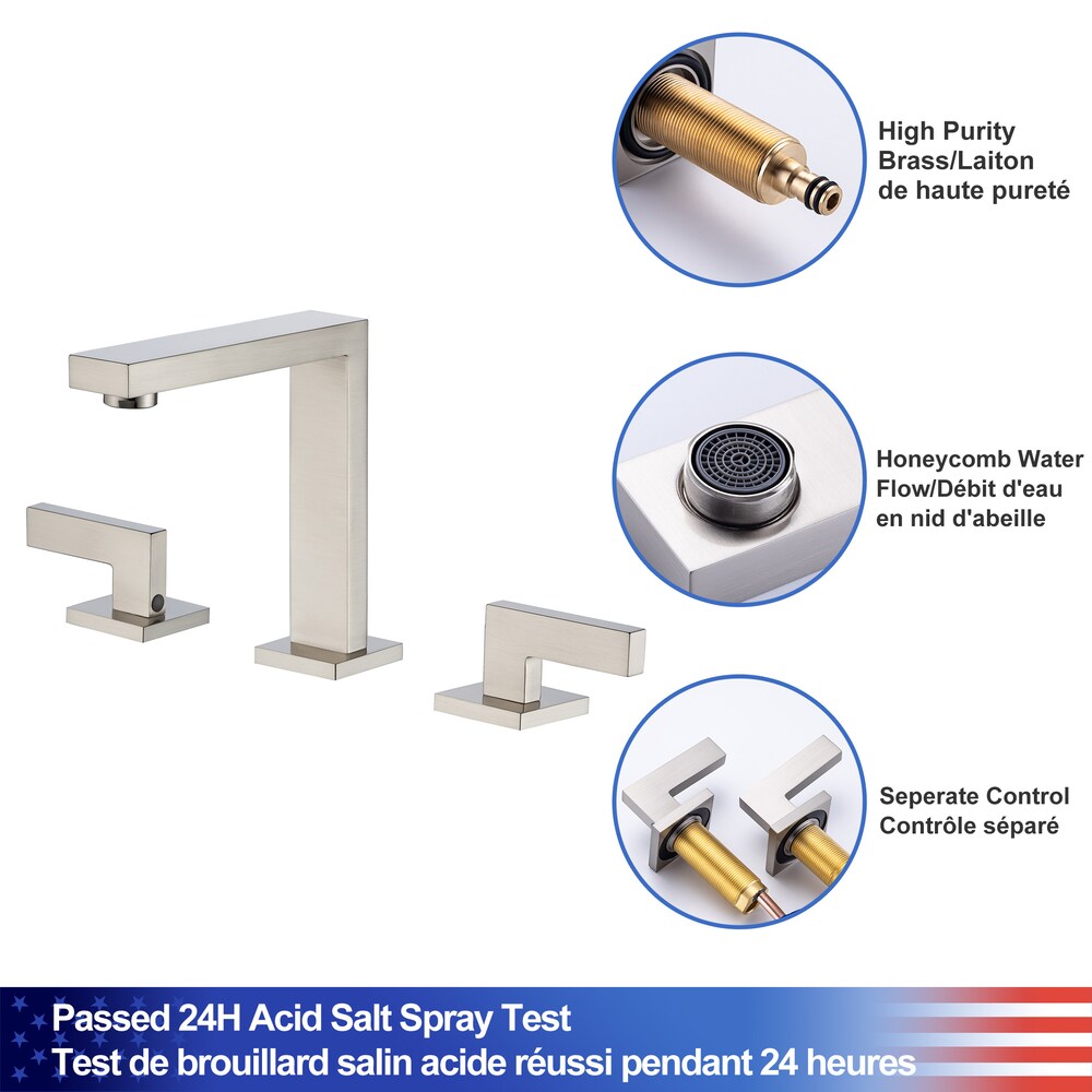 A6 2-Handle Square Widespread Bathroom Faucet with Drain Assembly in Brushed Nickel