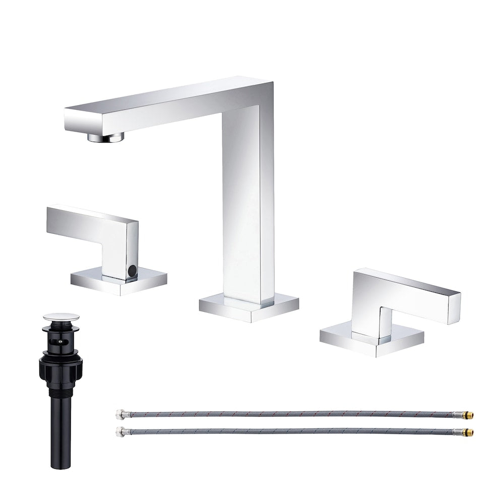 A6 2-Handle Square Widespread Bathroom Faucet with Drain Assembly in Chrome