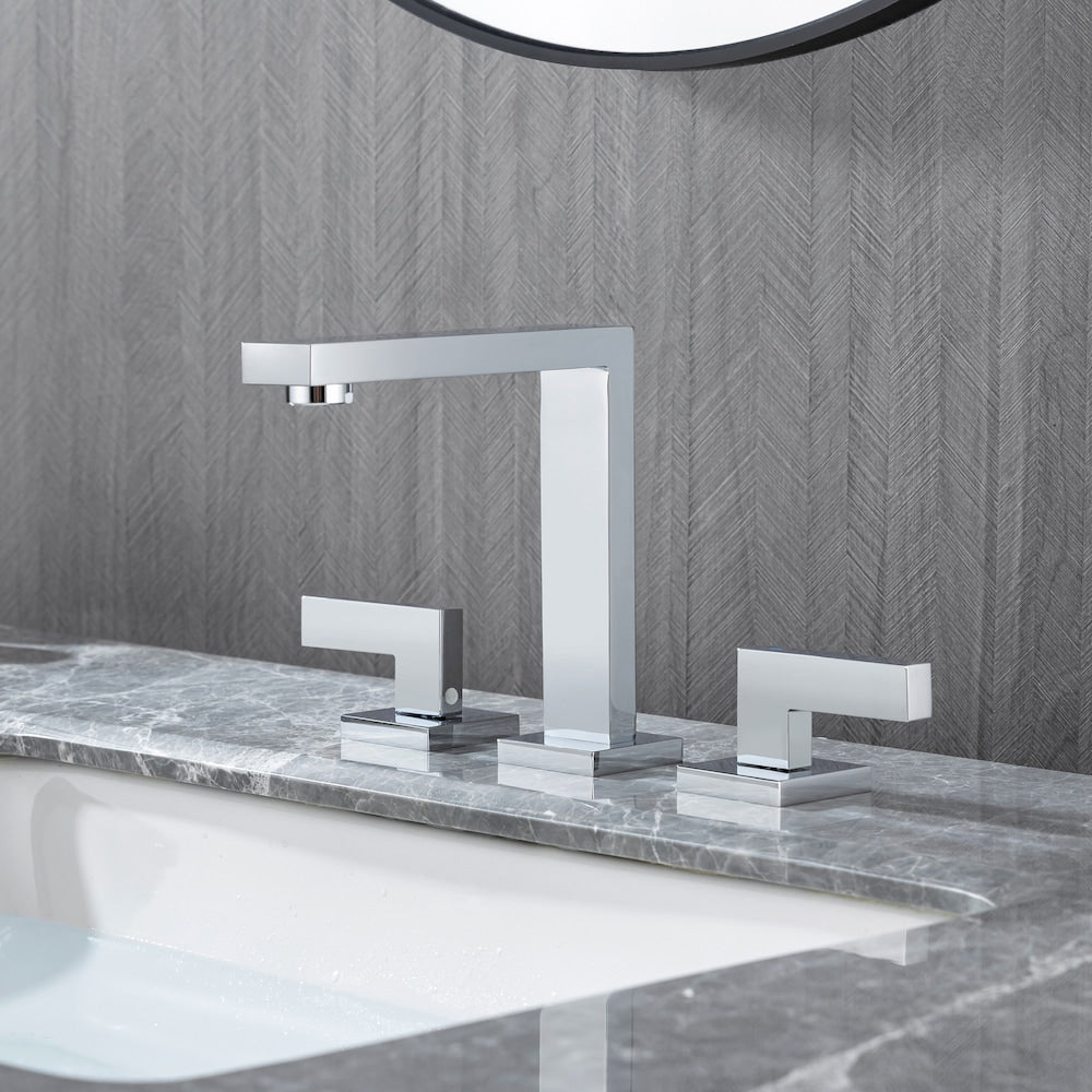 A6 2-Handle Square Widespread Bathroom Faucet with Drain Assembly in Chrome