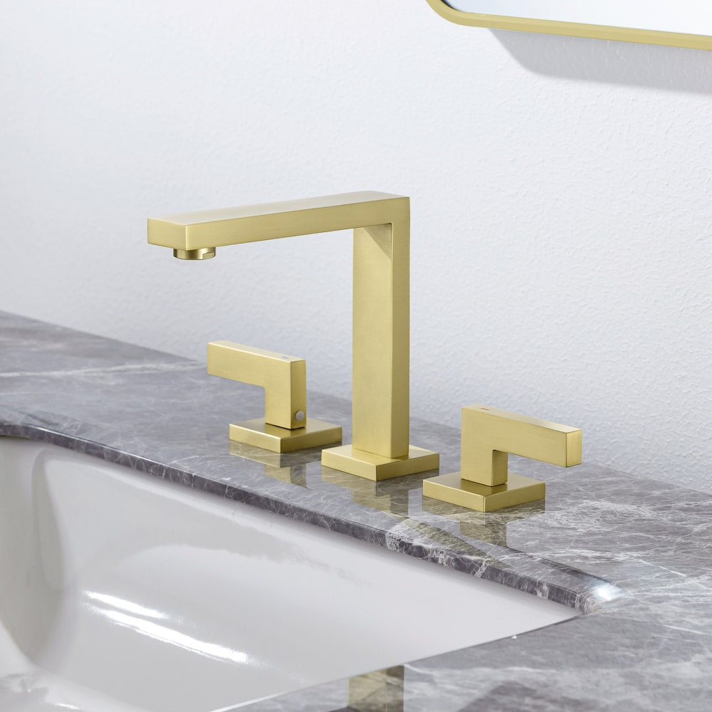 A6 2-Handle Square Widespread Bathroom Faucet with Drain Assembly in Brushed Gold