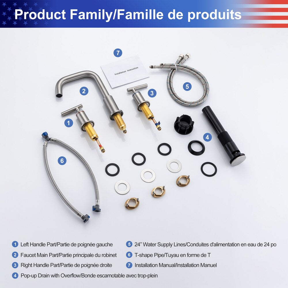 A9 2-Handle Widespread Faucet 2-handle Bathroom Faucet in Brushed Nickel