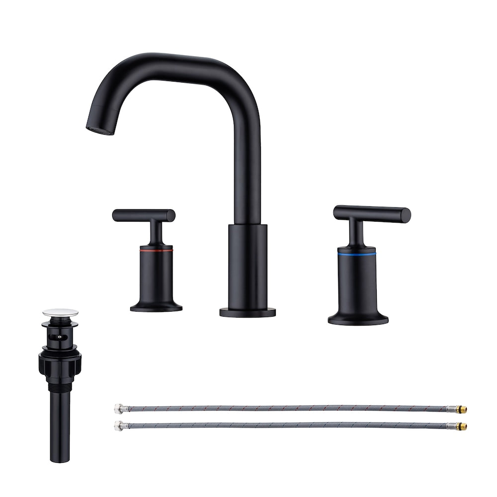 A9 2-Handle Widespread Bathroom Faucet with Drain Assembly in Matte Black