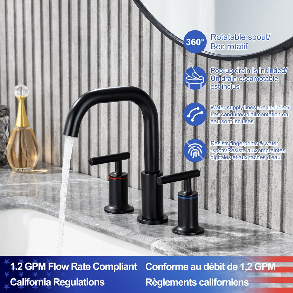 A9 2-Handle Widespread Bathroom Faucet with Drain Assembly in Matte Black