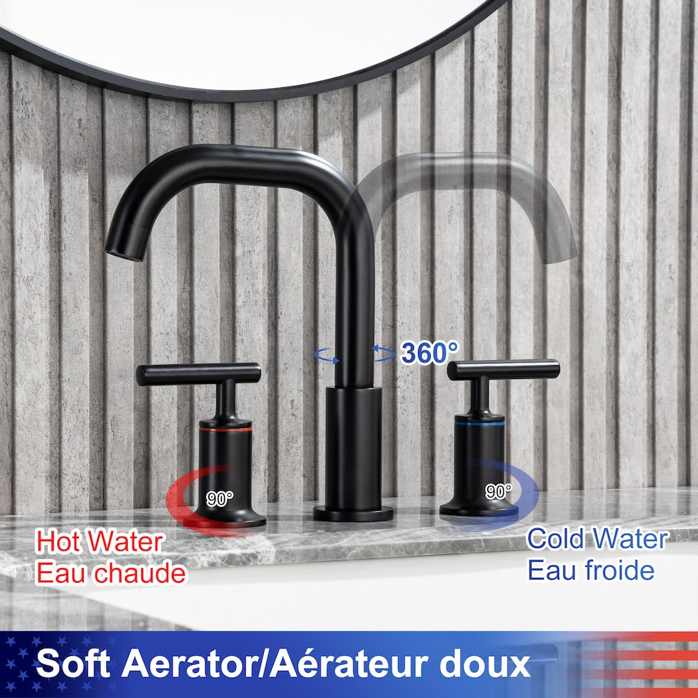 A9 2-Handle Widespread Bathroom Faucet with Drain Assembly in Matte Black