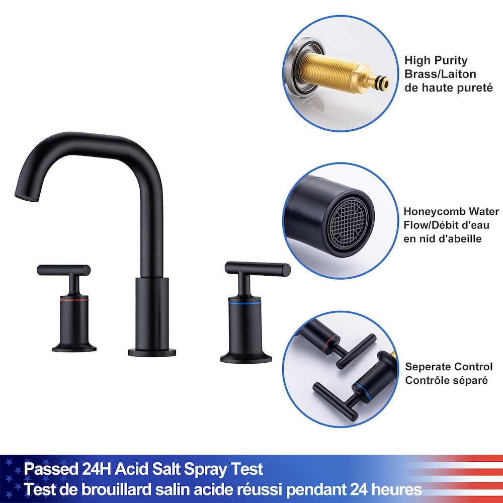 A9 2-Handle Widespread Bathroom Faucet with Drain Assembly in Matte Black