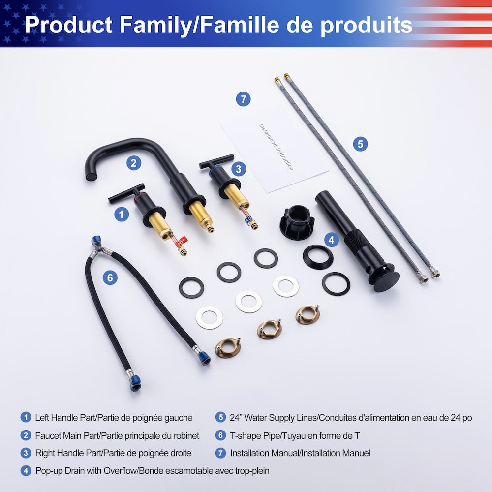 A9 2-Handle Widespread Bathroom Faucet with Drain Assembly in Matte Black