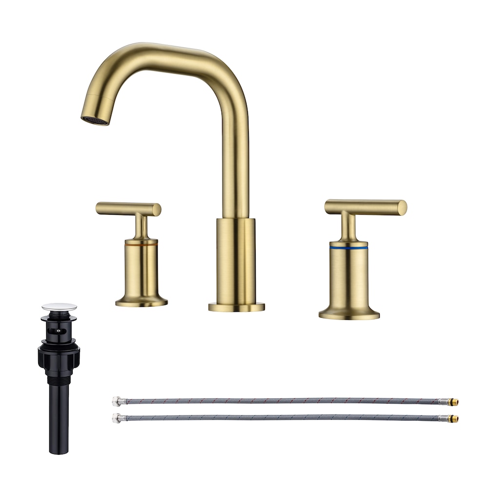 A9 2-Handle Widespread Bathroom Faucet with Drain Assembly in Brushed Gold