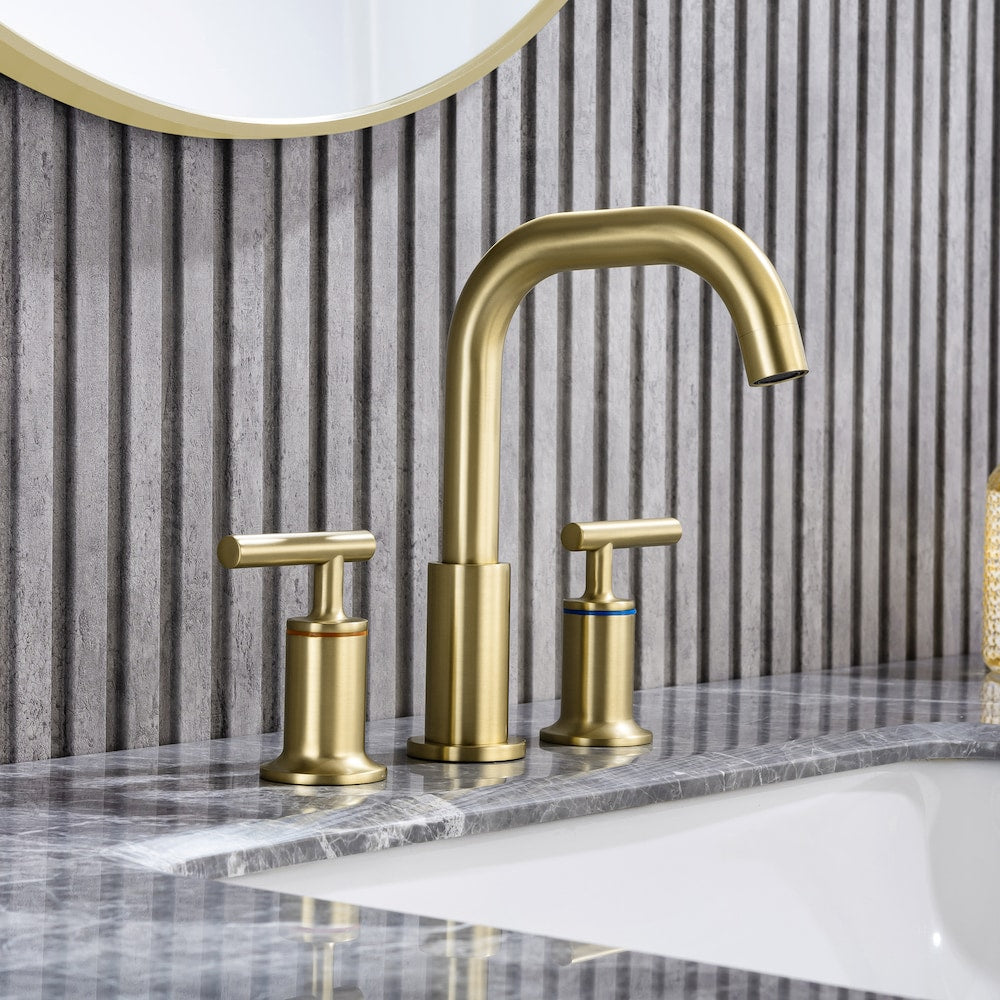 A9 2-Handle Widespread Bathroom Faucet with Drain Assembly in Brushed Gold