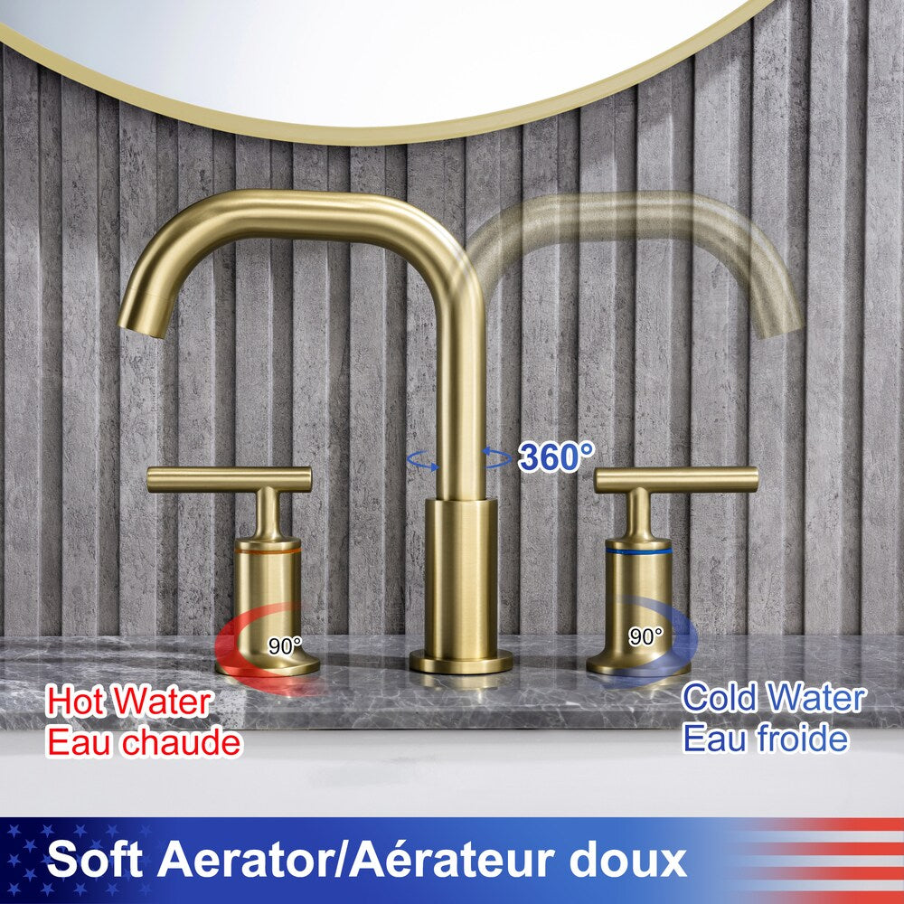 A9 2-Handle Widespread Bathroom Faucet with Drain Assembly in Brushed Gold