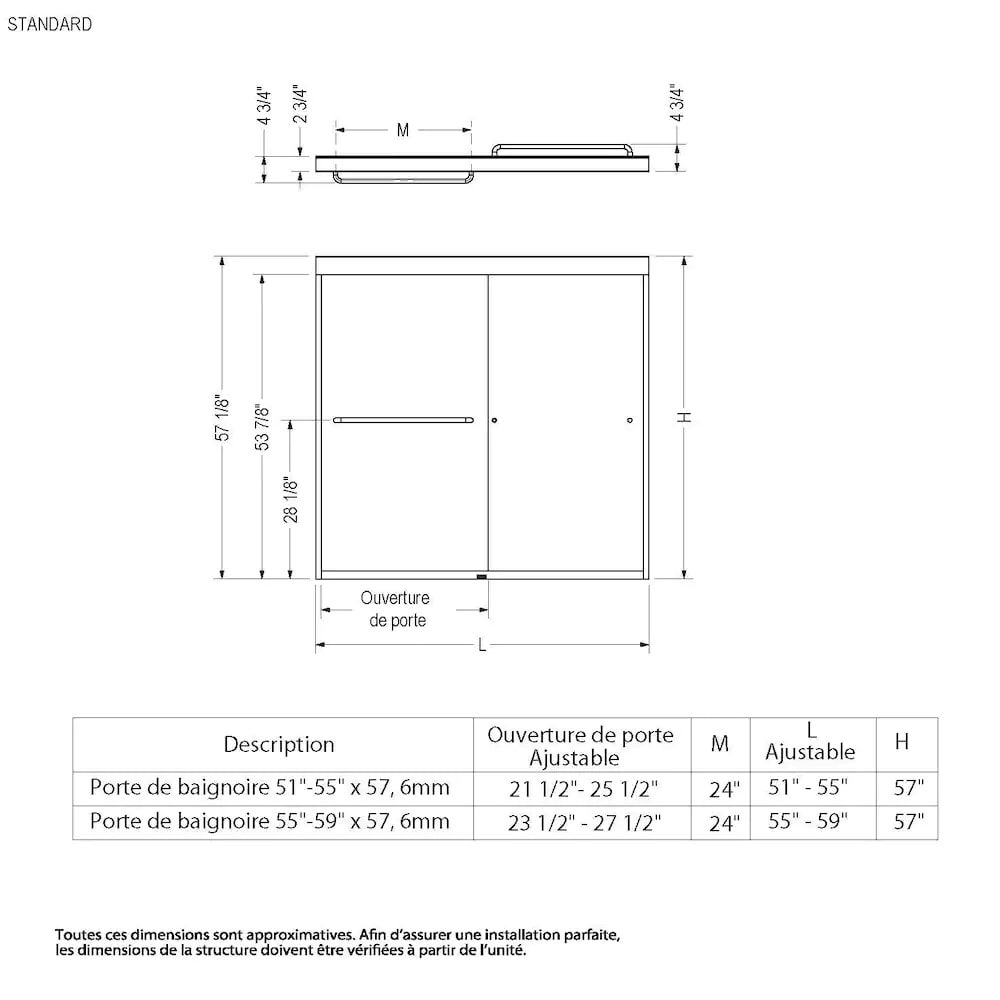 Tonik SC 55 to 59 in. W x 57 in. H Semi-Frameless ByPass Sliding Bathtub Door in Chrome with Clear Tempered Glass, Soft Close