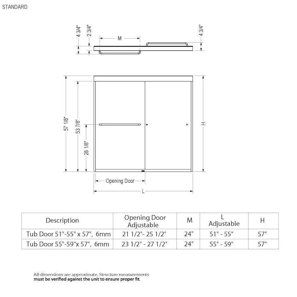 Tonik SC 55 to 59 in. W x 57 in. H Semi-Frameless ByPass Sliding Bathtub Door in Chrome with Clear Tempered Glass, Soft Close