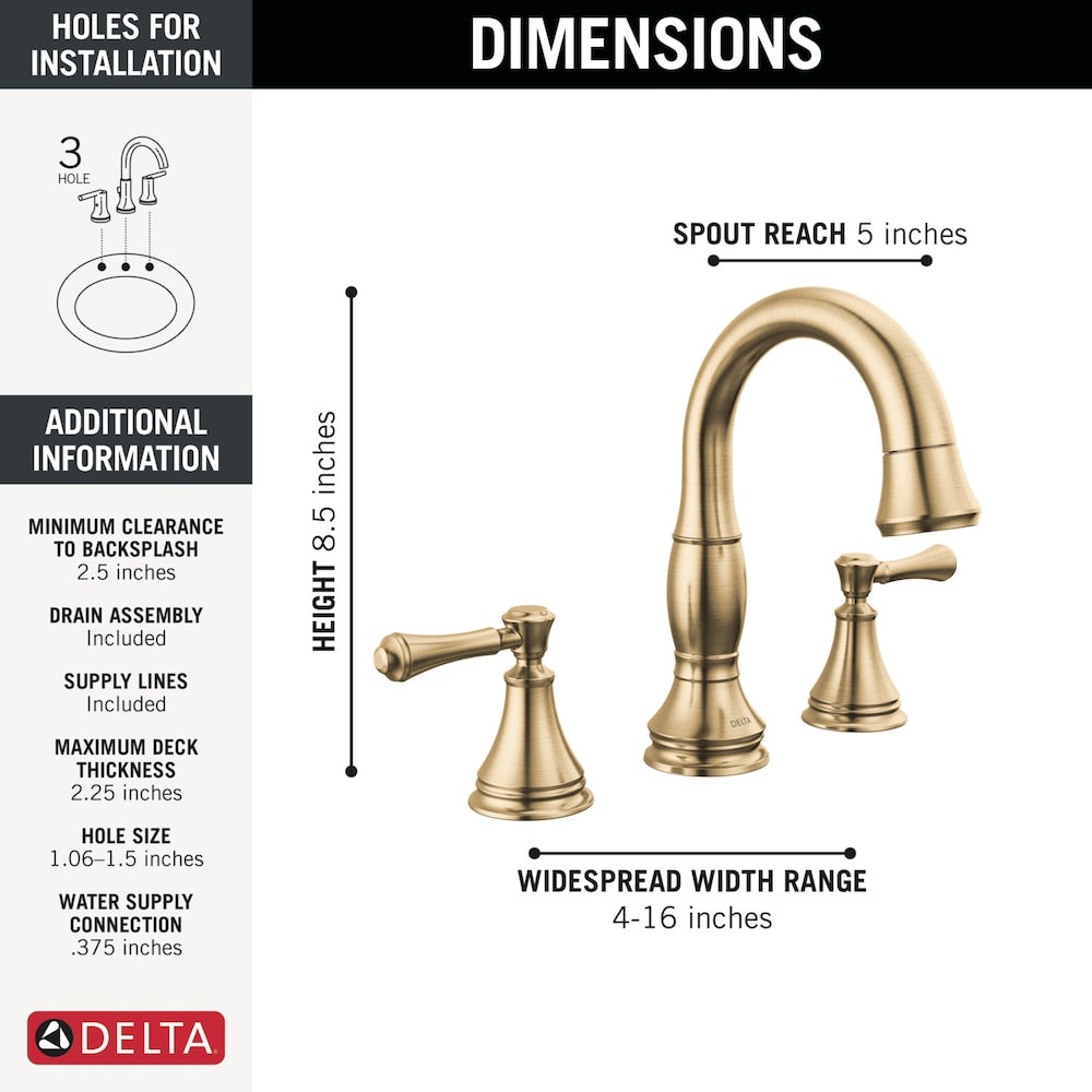 Robinet de salle de bain à deux poignées et à large bec rétractable Cassidy de 8 po en bronze champagne
