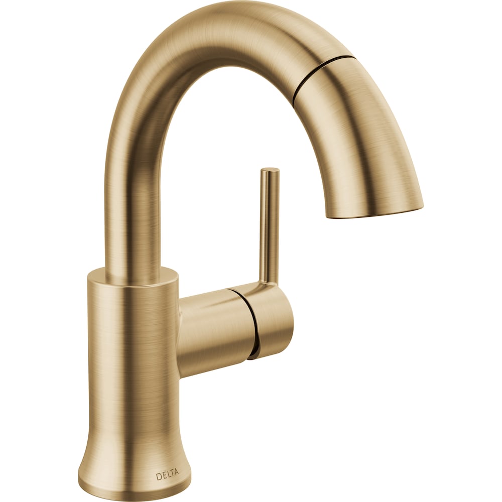 Robinet de salle de bain à poignée unique et à trou unique Trinsic avec bec rétractable en bronze champagne