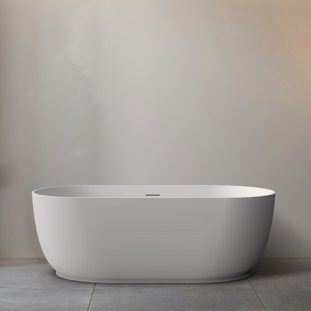 Baignoire autoportante ovale centrale en acrylique Jorimi de 5,6 pi en blanc brillant