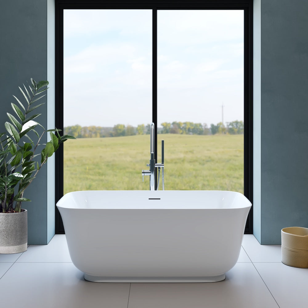 Baignoire autoportante rectangulaire centrale en acrylique Mina de 5 pieds en blanc