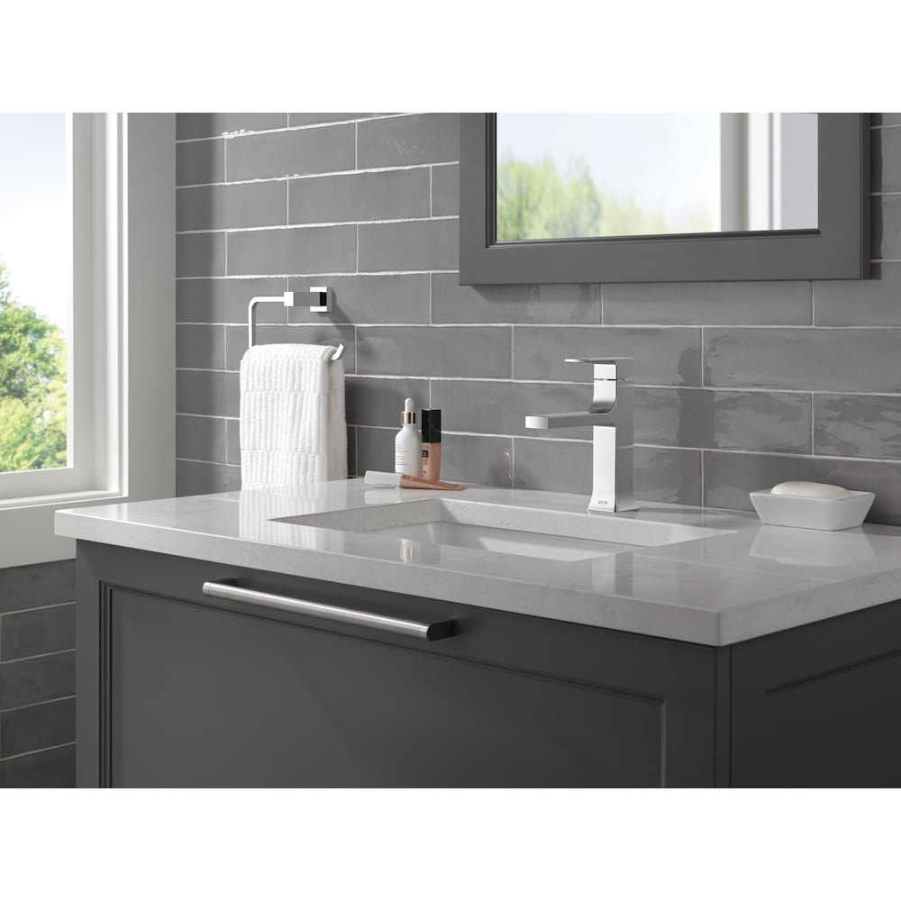 Robinet de salle de bain monotrou à poignée unique Velum avec bec droit en chrome