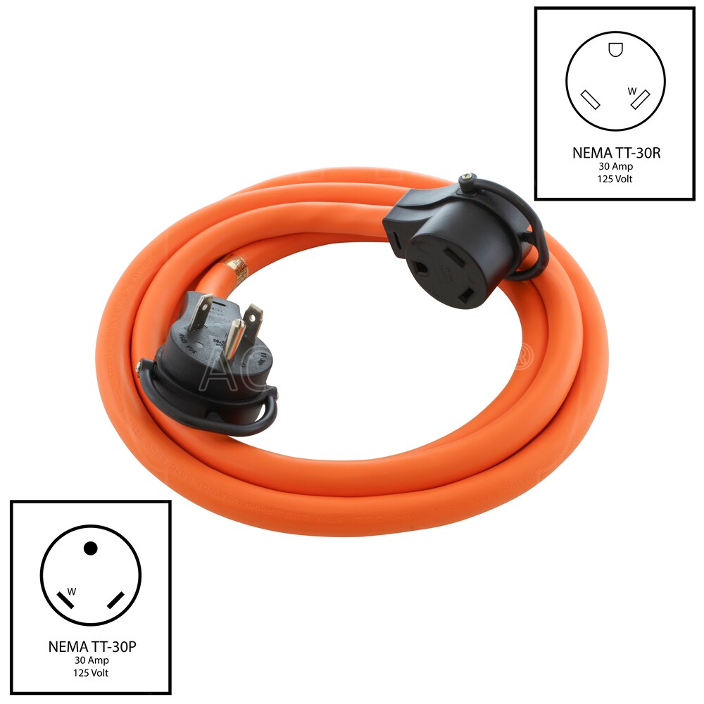 25ft 30A 125V NEMA TT-30 RV Extension Cord With Handle