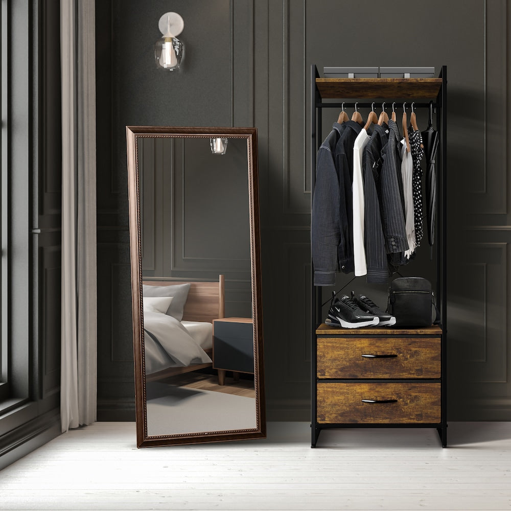 portant à vêtements avec 2 tiroirs - Bois rustique