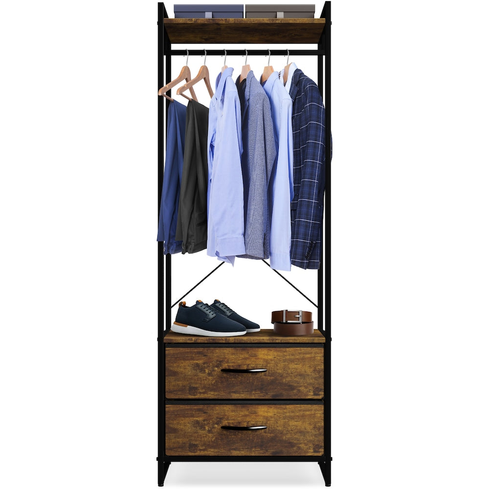 portant à vêtements avec 2 tiroirs - Bois rustique