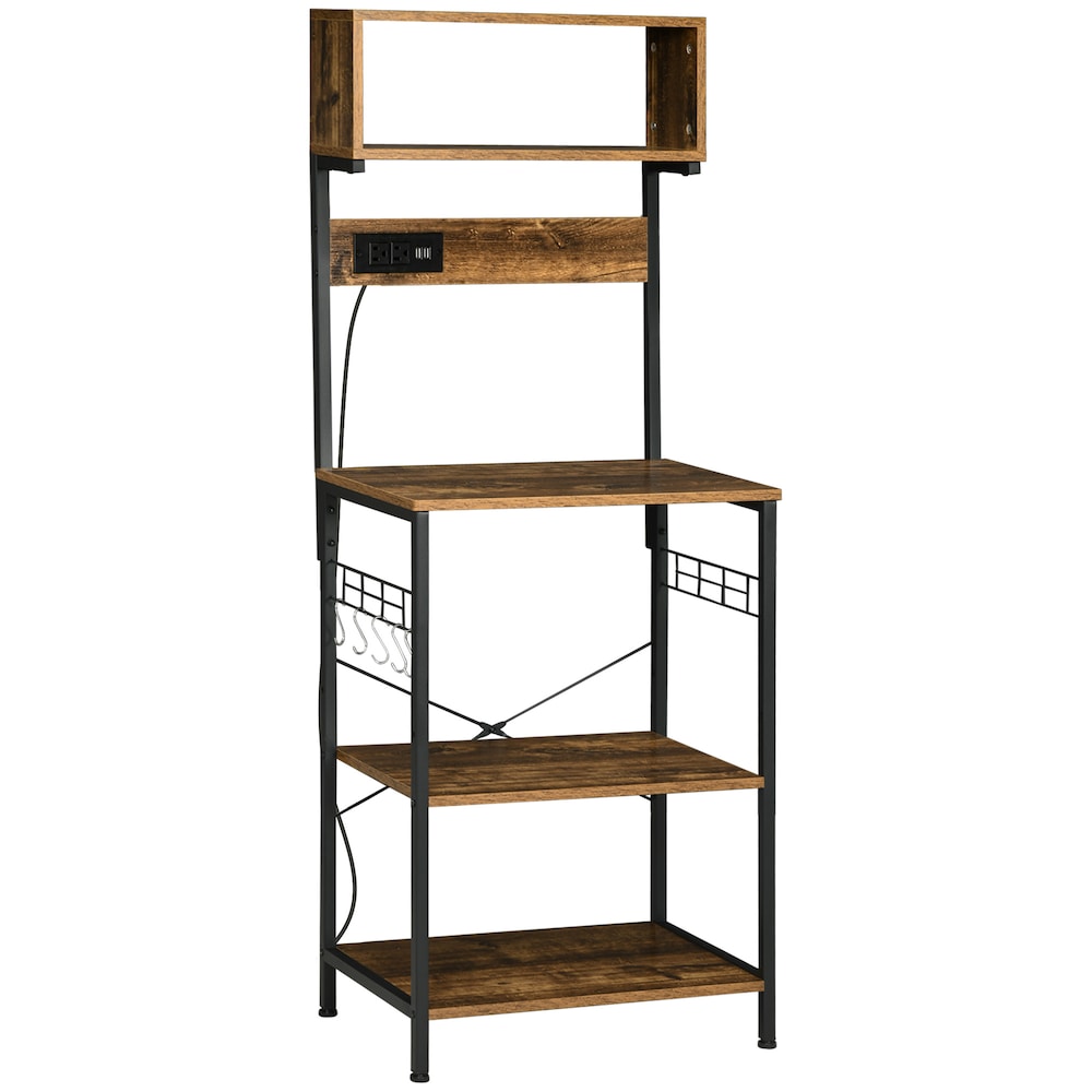 Kitchen Bakers Rack with Power Outlet, USB Charger, 5 Hooks