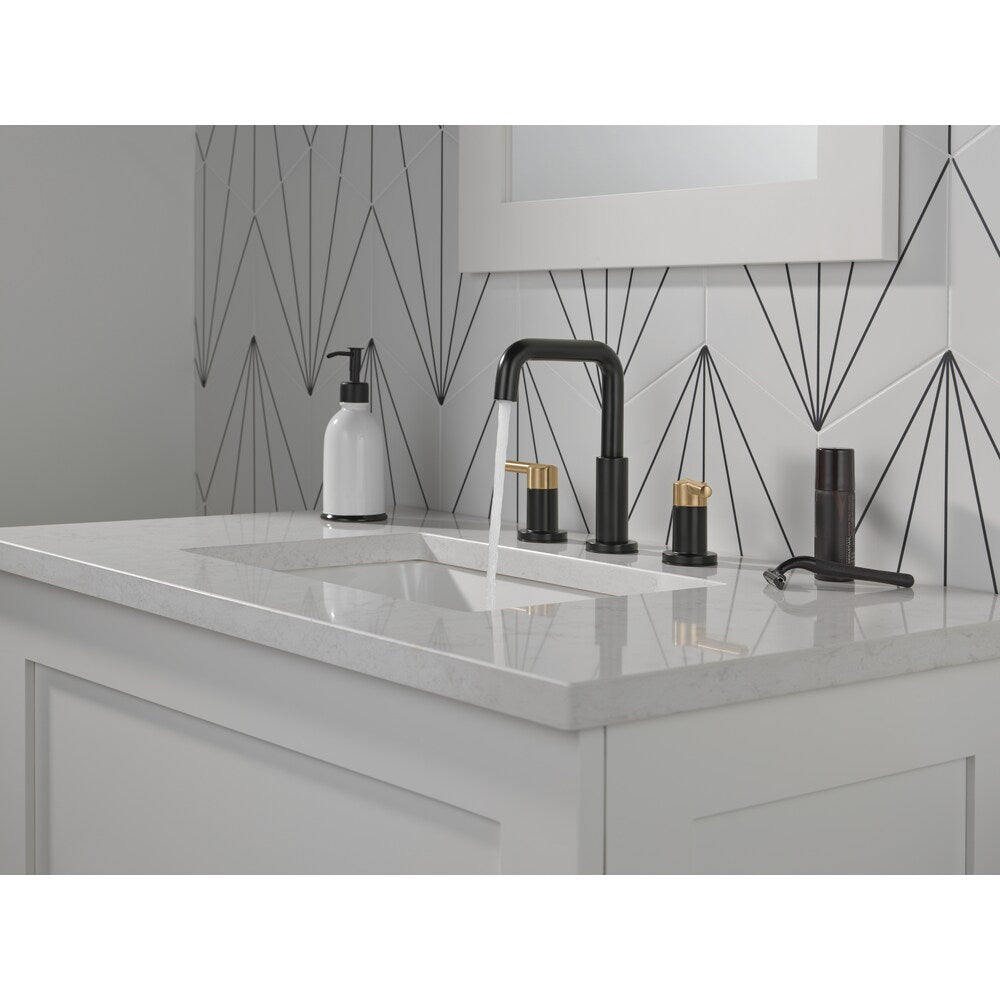 Nicoli 8 in. Widespread Two-Handle Bathroom Faucet in Matte Black/Champagne Bronze