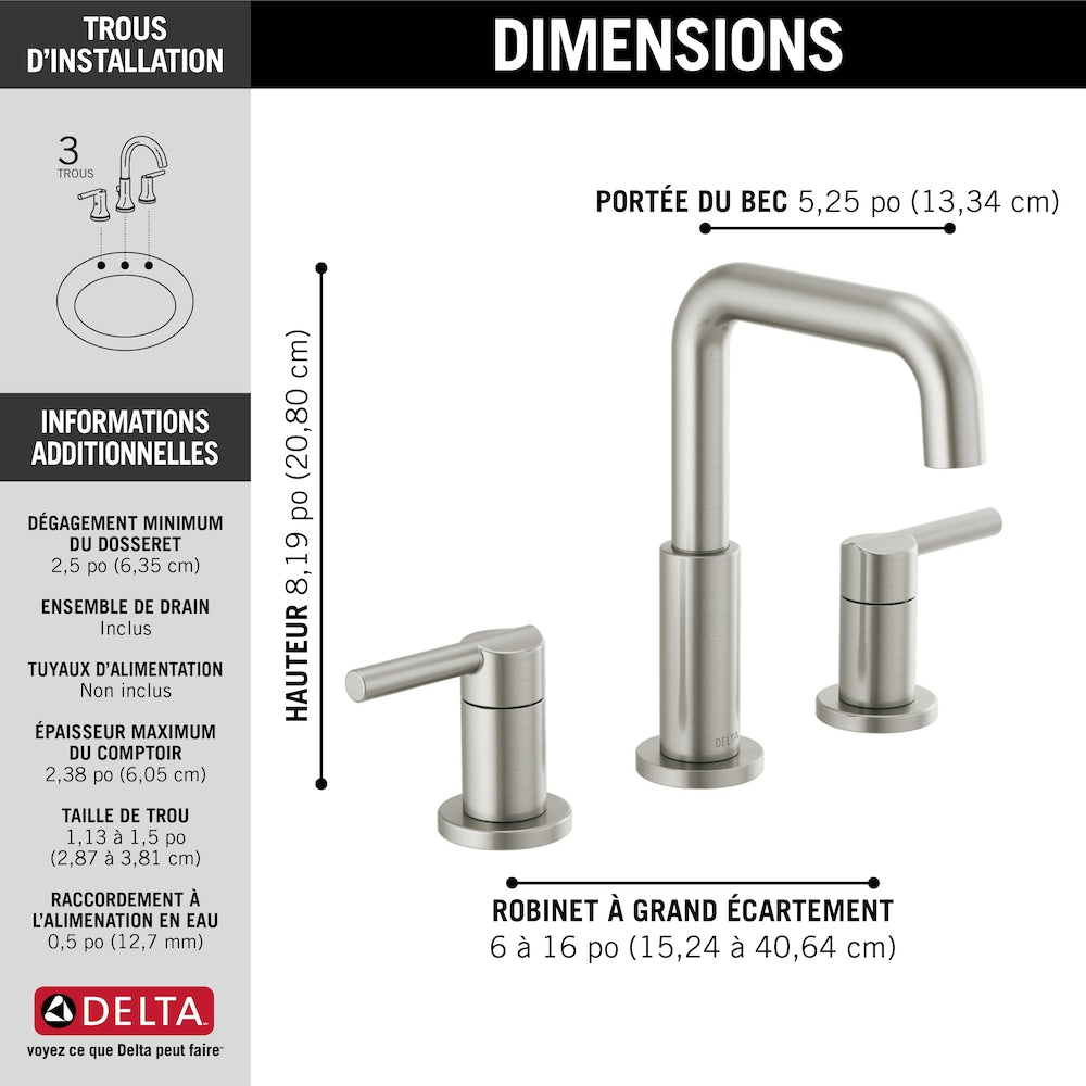 Nicoli 8 in. Widespread Two-Handle Bathroom Faucet in Stainless Steel