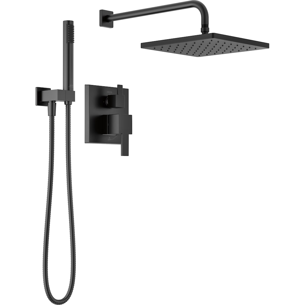 Modern Shower Kit 2-Handle 1-Spray Square 10-Inch Raincan Wall Mount Fixed and Handheld Shower Head 1.75 GPM in Matte Black (Rougn-in Valve Included)