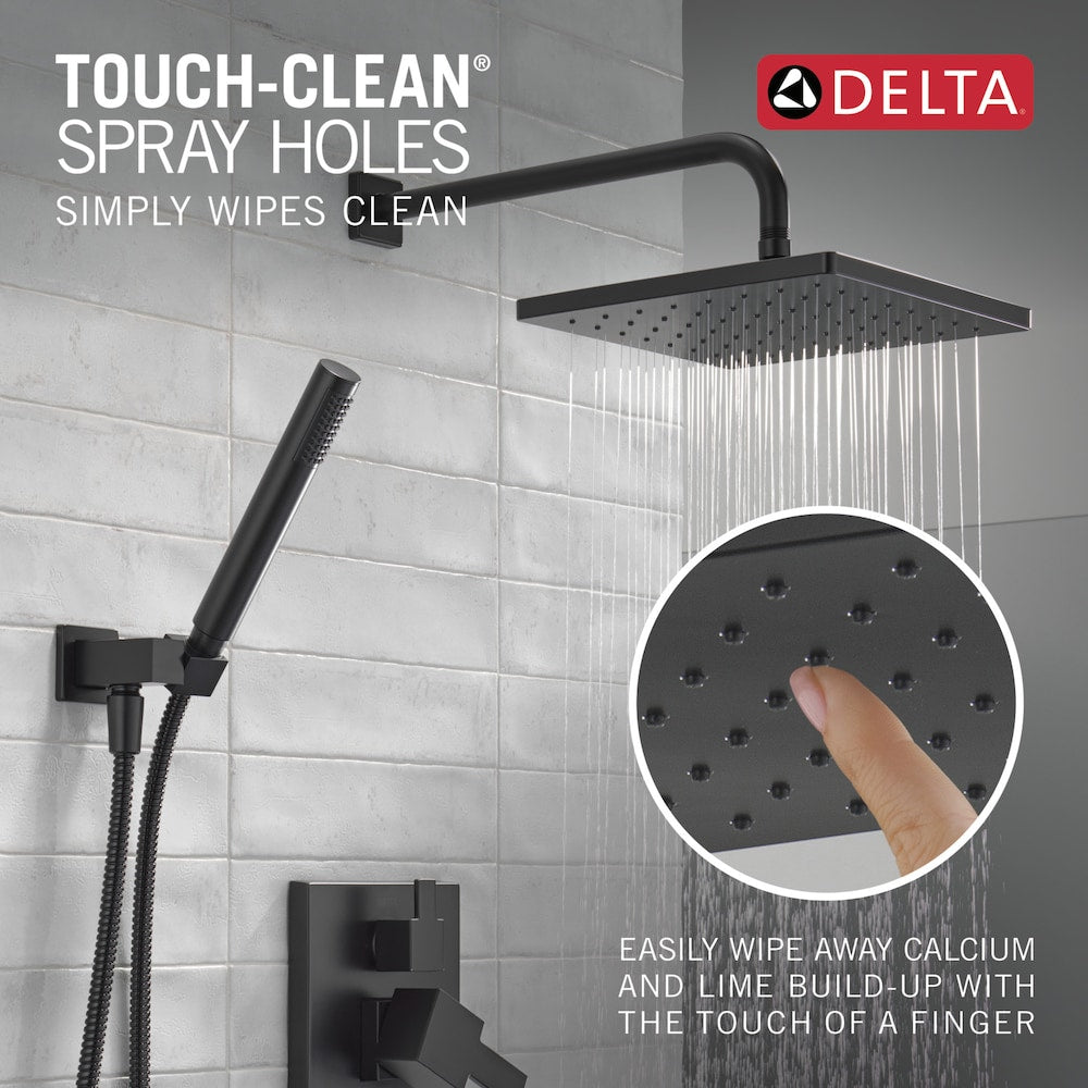 Modern Shower Kit 2-Handle 1-Spray Square 10-Inch Raincan Wall Mount Fixed and Handheld Shower Head 1.75 GPM in Matte Black (Rougn-in Valve Included)