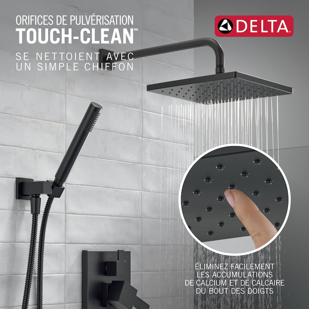 Modern Shower Kit 2-Handle 1-Spray Square 10-Inch Raincan Wall Mount Fixed and Handheld Shower Head 1.75 GPM in Matte Black (Rougn-in Valve Included)