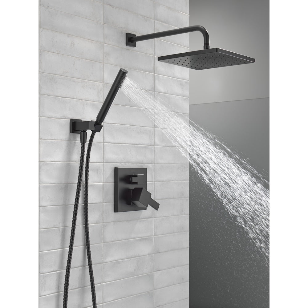 Modern Shower Kit 2-Handle 1-Spray Square 10-Inch Raincan Wall Mount Fixed and Handheld Shower Head 1.75 GPM in Matte Black (Rougn-in Valve Included)