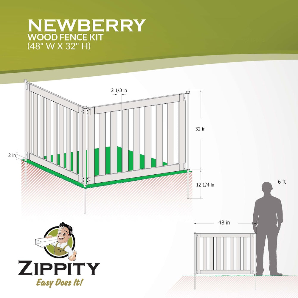 Newberry Dig Free Wood Fence Kit, 48-inch by 32-inch (2 panels)