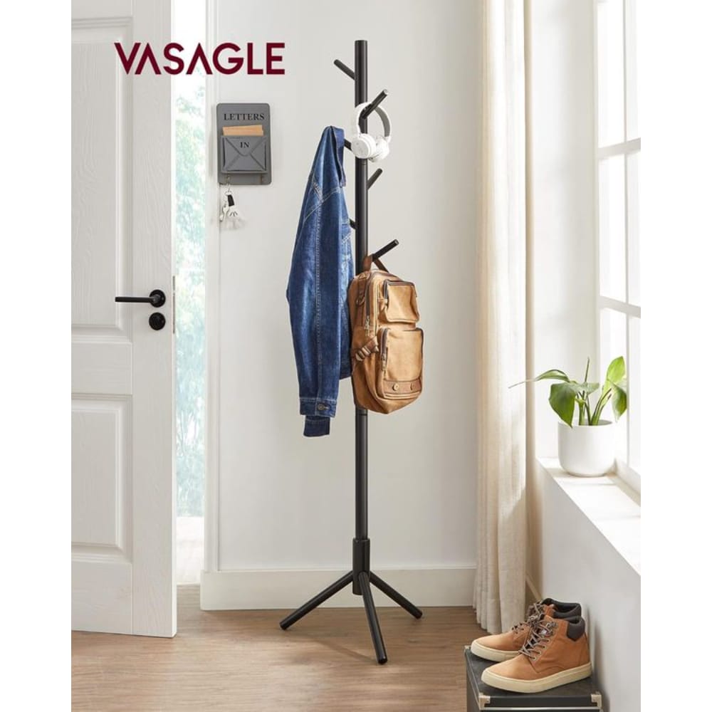 Adjustable Free-standing Coat Rack with 8 Hooks & 3 Height Options, Black