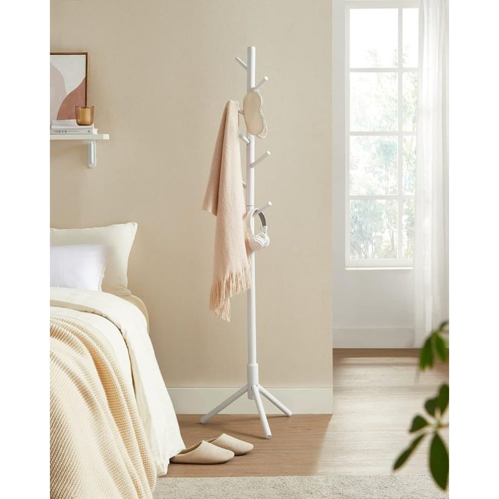 Adjustable Free-standing Coat Rack with 8 Hooks & 3 Height Options, White