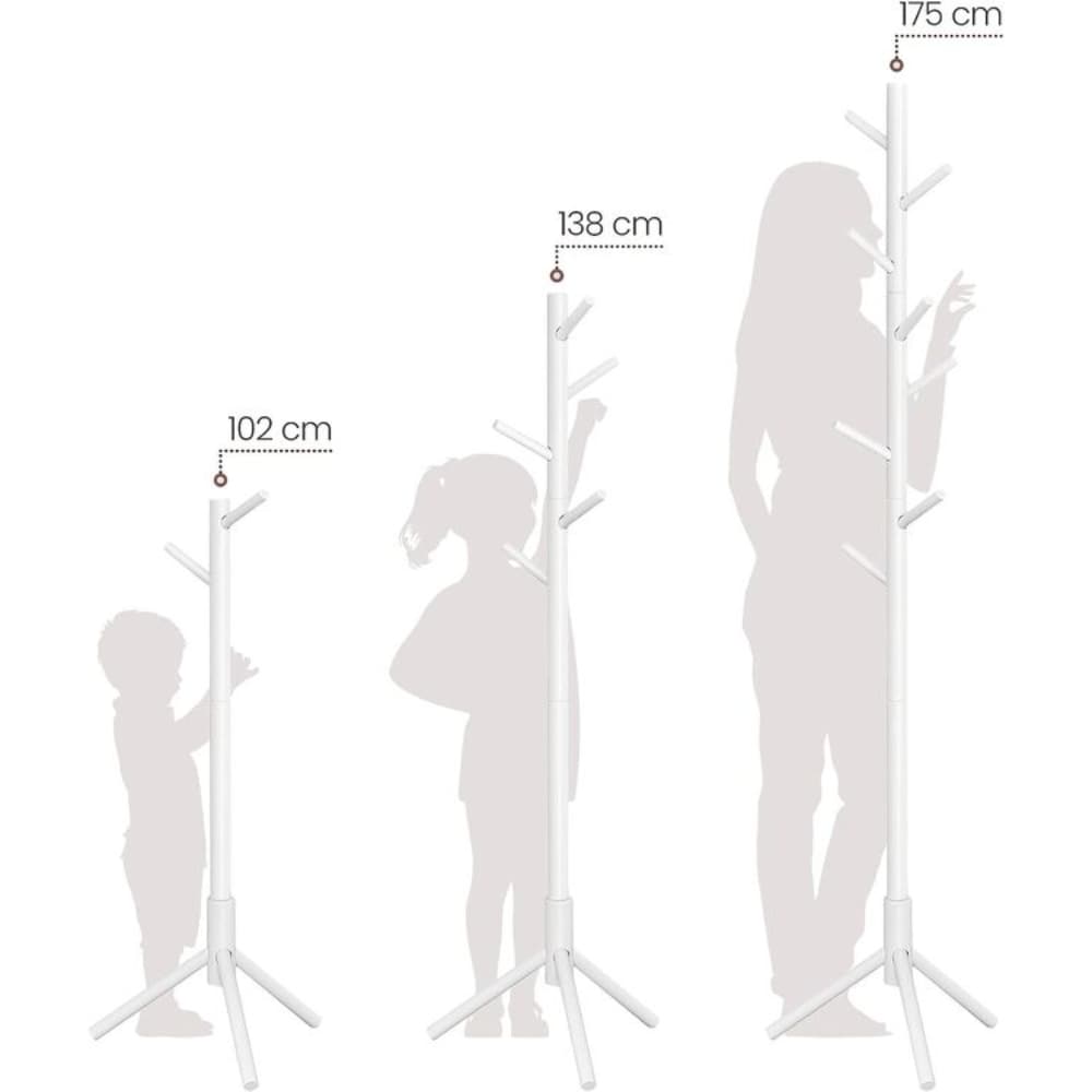 Adjustable Free-standing Coat Rack with 8 Hooks & 3 Height Options, White