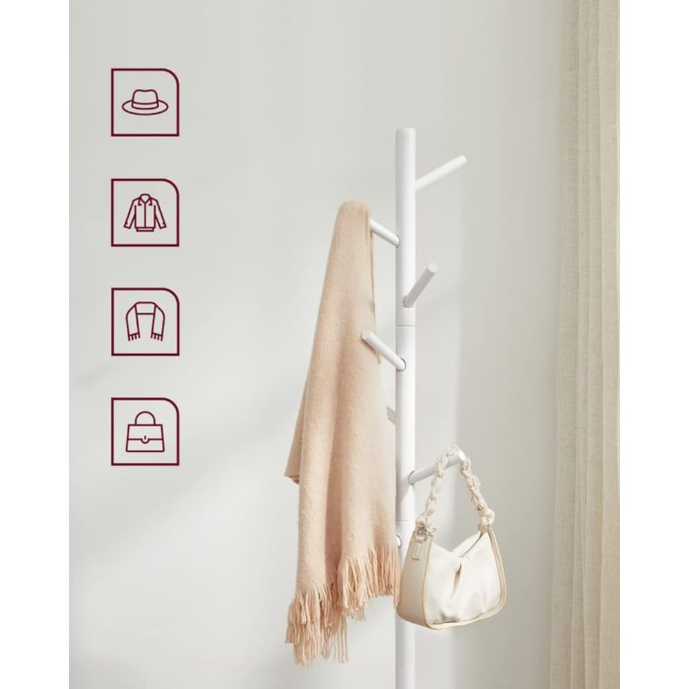 Adjustable Free-standing Coat Rack with 8 Hooks & 3 Height Options, White