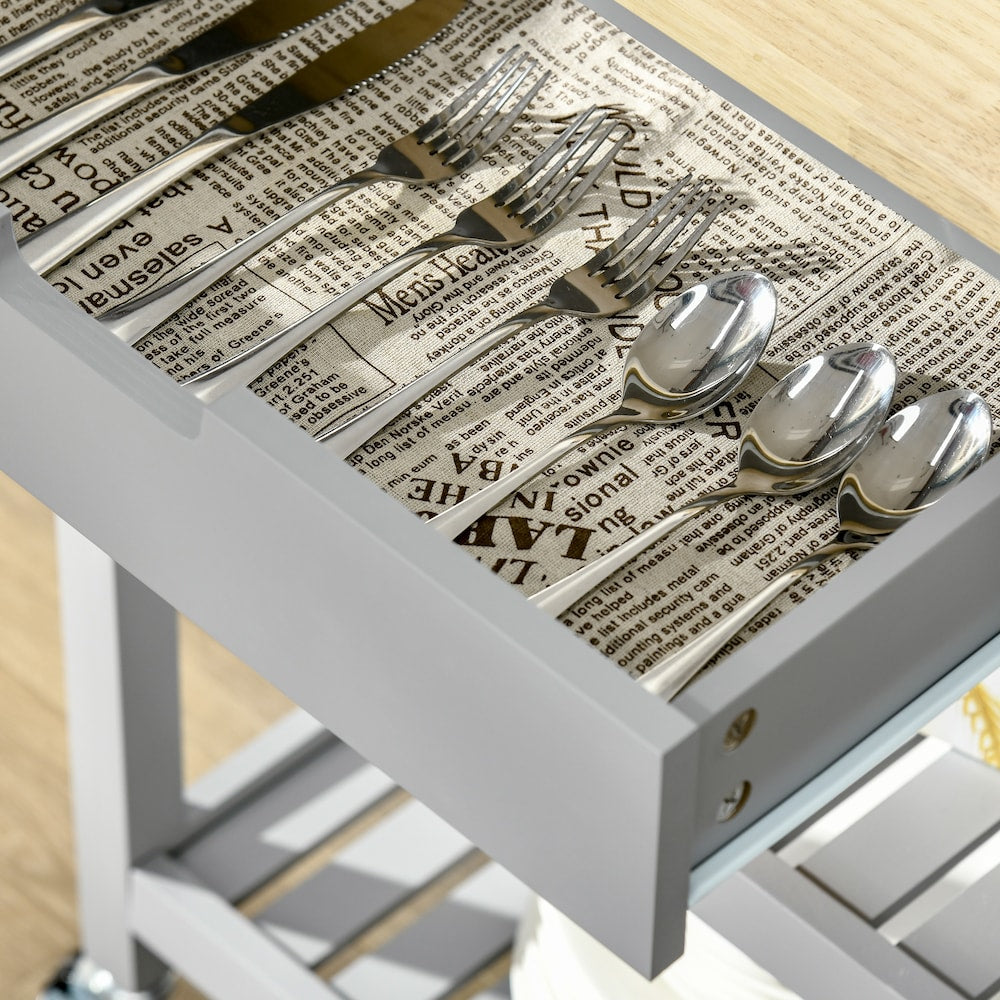 26-inch W Rolling Kitchen Cart with Drawer, Shelves and Towel Rack in Gray