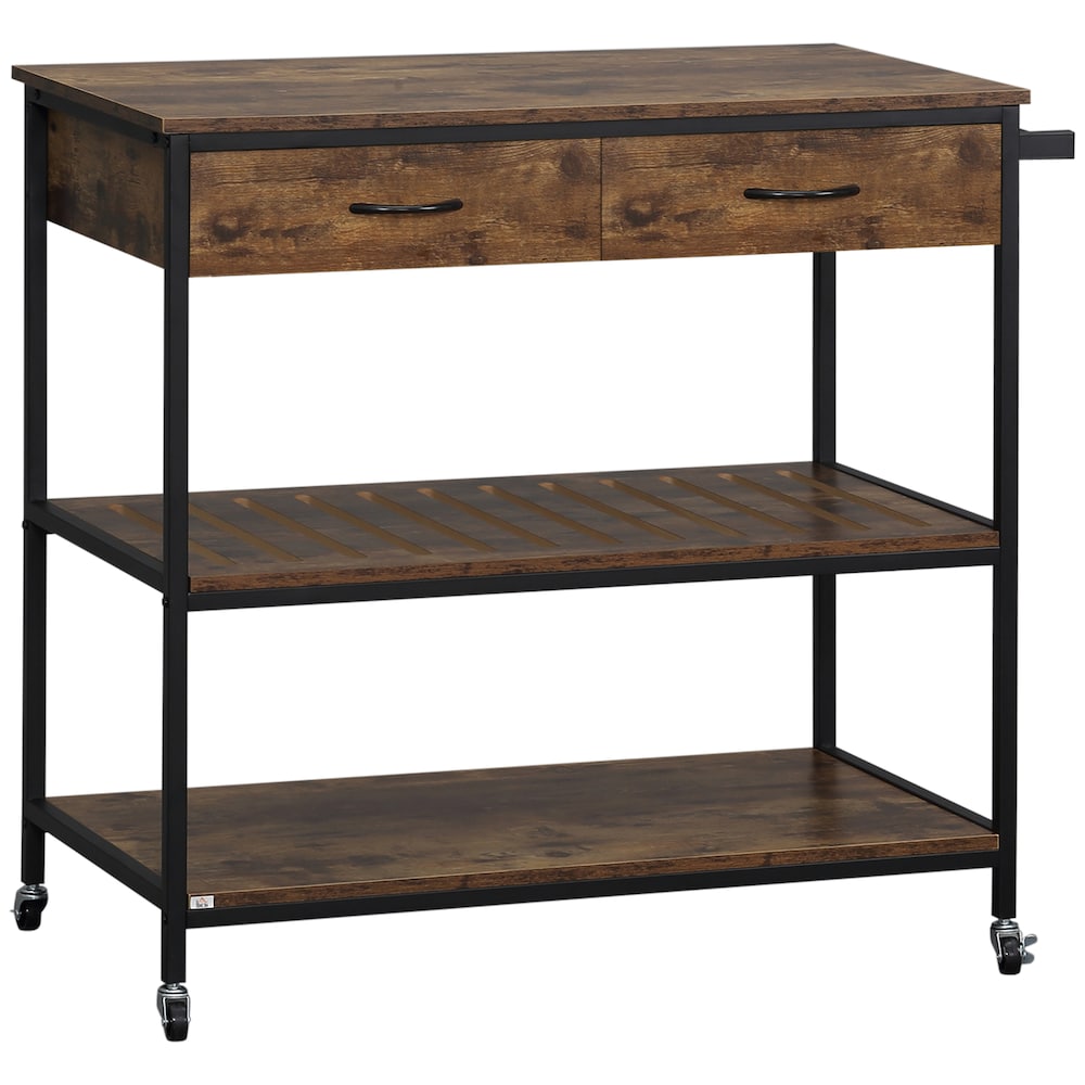 39-inch W Kitchen Cart with Storage Drawer Cabinet Towel Rack for Dining Room in Rustic Brown