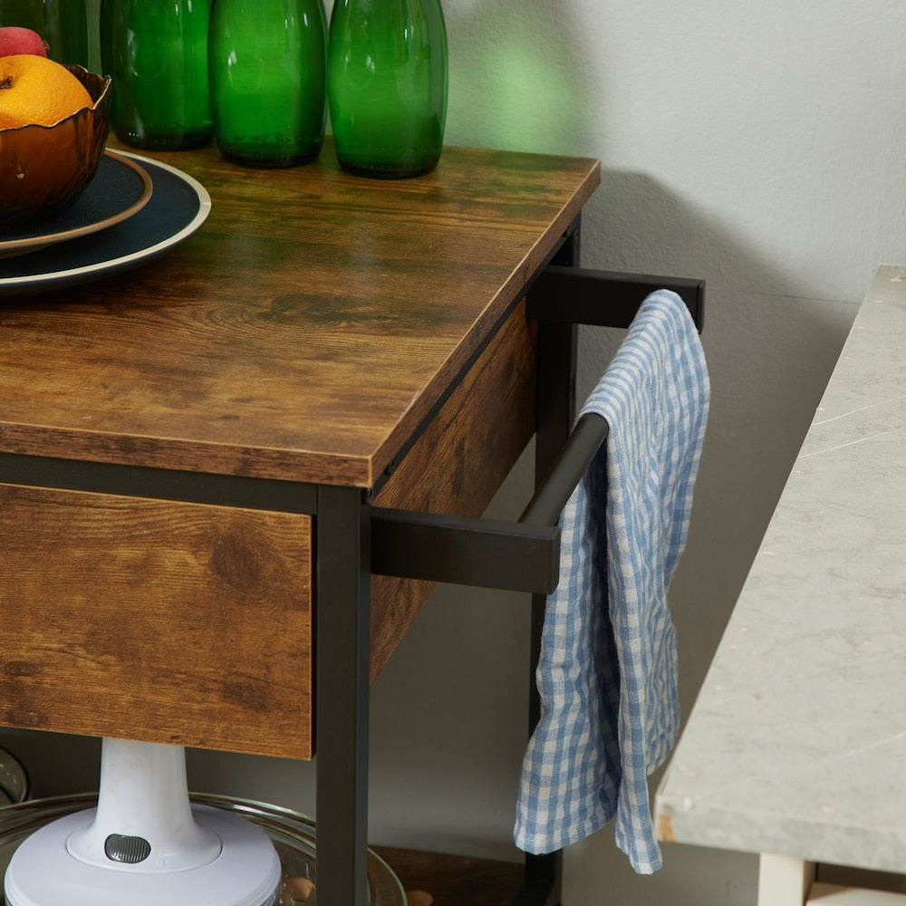39-inch W Kitchen Cart with Storage Drawer Cabinet Towel Rack for Dining Room in Rustic Brown