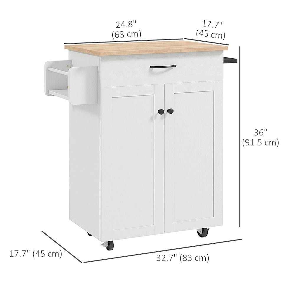 32.7 inch W Kitchen Island with Towel Rack and Adjustable Shelf in Distressed White