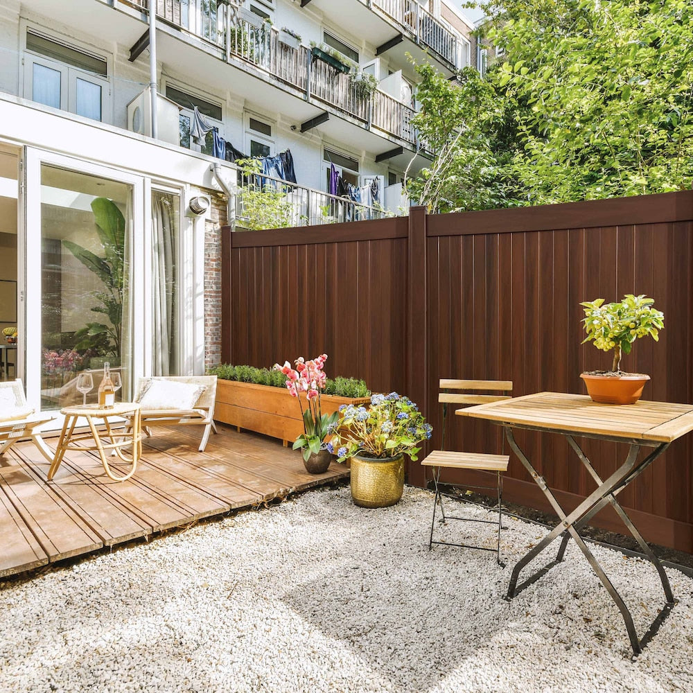 6 feet. W x 6 feet. H Woodgrain Pre-Assembled Vinyl Hickory Fence Gate