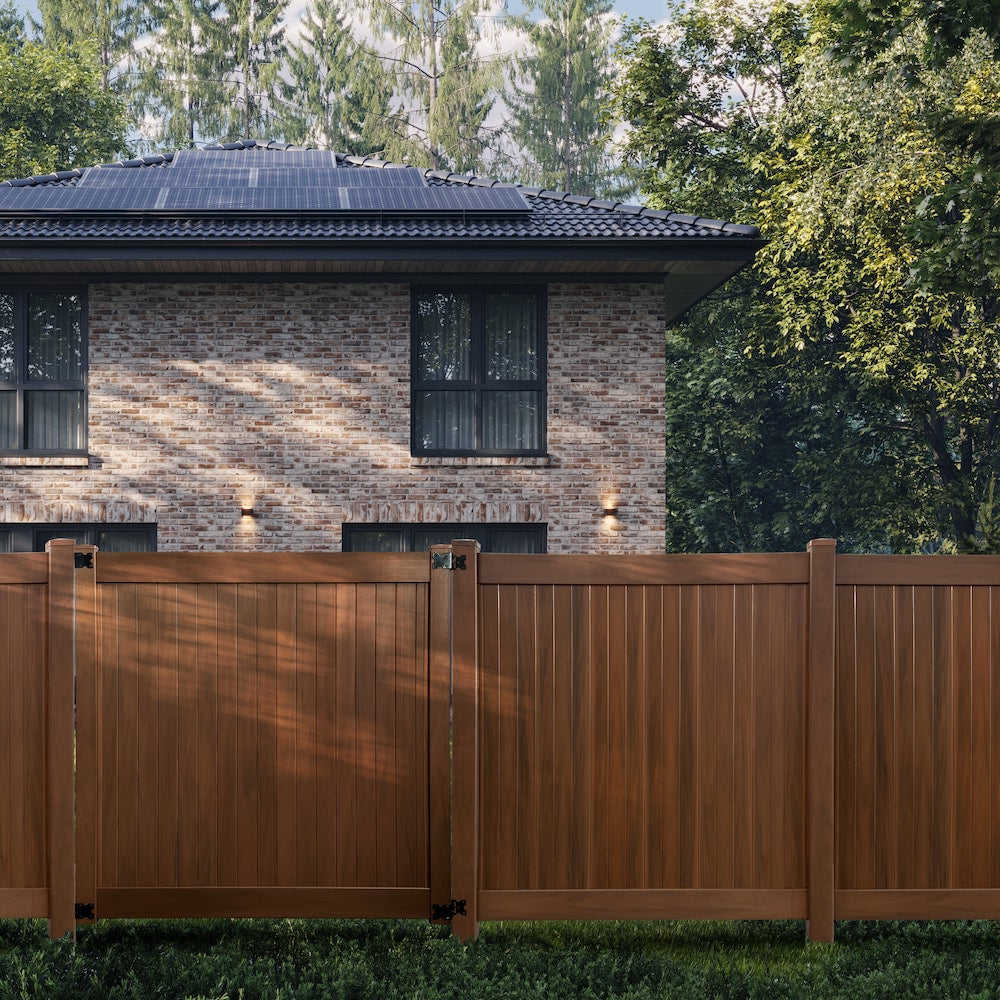 6 feet. W x 6 feet. H Woodgrain Pre-Assembled Vinyl Hickory Fence Gate