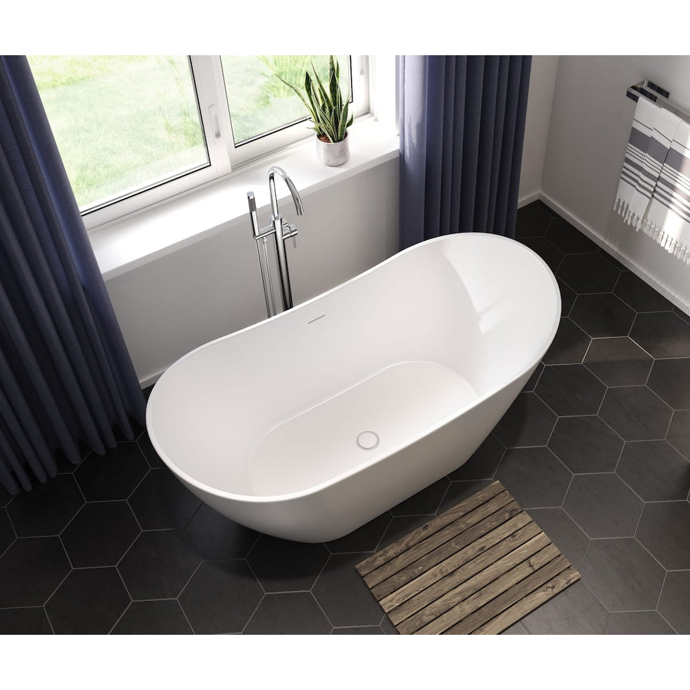 Mahaba 60 in. L x 28 5/8 in. W x 26 3/8 in. H 1-Piece Acrylic Freestanding Oval Center Drain Bathtub in White with 15 1/8 in. Soaking Depth