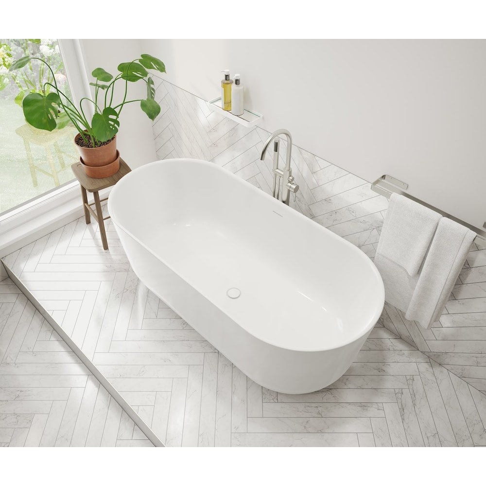 Malindi 66 7/8 in. L x 30.25 in. W x 23 5/8 in. H 1-Piece Acrylic Freestanding Oval Center Drain Bathtub in White with 15.5 in. Soaking Depth