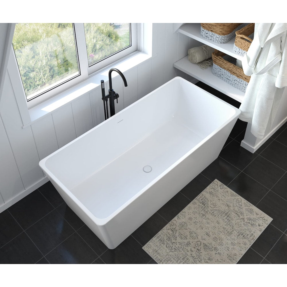 Nakuru 66 7/8 in. L x 31.5 in. W x 22 7/8 in. H 1-Piece Acrylic Freestanding Rectangular Center Drain Bathtub in White with 14.5 in. Soaking Depth